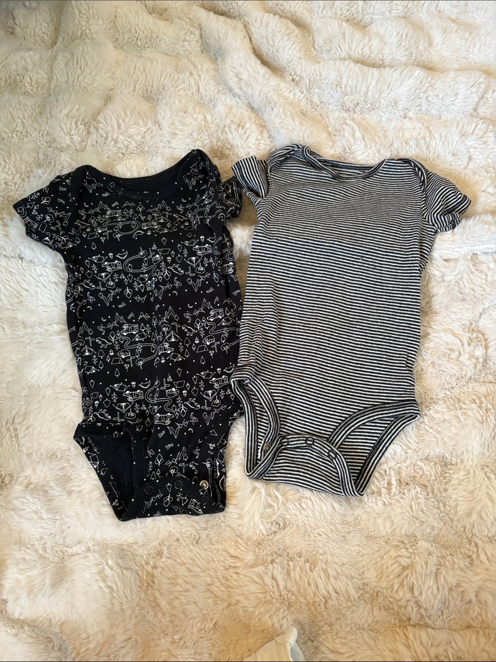 Carter's Black Printed & Gray Stripe Baby Bodysuit Set